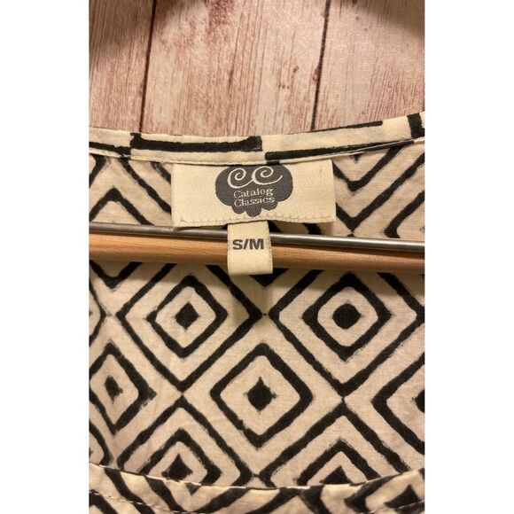 Women's CATALOG CLASSICS Black White Floral Patchwork BOHO Dress Size S/M - Picture 4 of 9